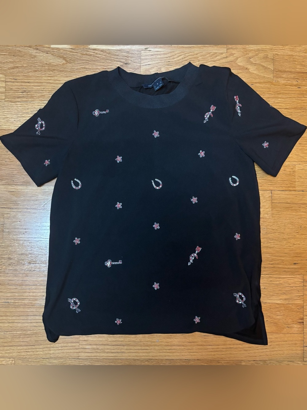 French Connection Good Luck Charm Witchy Maximalism Goth Moody Embroidered Tee S